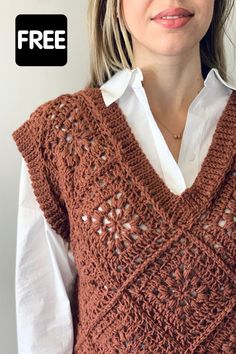 Granny Square Spencerfree crochet pattern Crochet Vest Pattern Free, Vest Pattern Free, Fiber Crafts, Crochet Buttons, Haken Baby