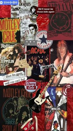 a collage of rock and roll posters with the words motley crut on them