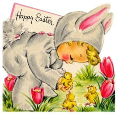 Easter Bunny Costume, Vintage Easter Cards, Vintage Holiday Cards, Happy Easter Card, Children Christmas, Easter Images, Easter Greeting Cards, Easter Parade, Easter Art