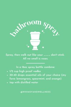 This bathroom spray is amazing at making those smells disappear! Diy Bathroom Spray, Diy Oil Diffuser, Home Labels, Bathroom Spray, Essential Oil Accessories, Home Edit, Oil Diffuser Recipes, Essential Oil Blends Recipes, Using Essential Oils