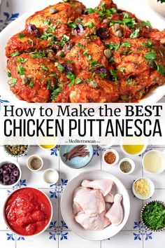 how to make the best chicken puttanesca with ingredients in bowls around it