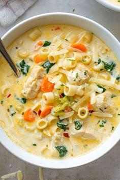 Chicken Soup Recipe, Creamy Chicken Soup, Jamie Oliver, Chicken Noodle, Creamy Chicken, Chicken Soup, Soup Recipe, Spinach, Pasta