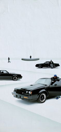 an image of some cars and people in the snow