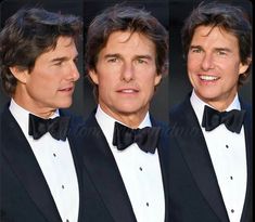 three different shots of the same man in tuxedos