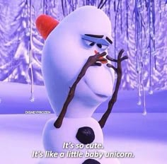 a snowman with an angry expression on his face and the caption it's so cute, it's like a little baby unicorn