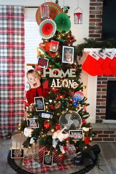 a christmas tree decorated with pictures and decorations