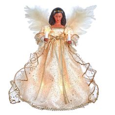 UL2237 Holiday/Christmas/Christmas Ornaments and Tree Toppers Christmas Angel Decorations, Lighted Tree Topper, Angel Christmas Tree Topper, Ivory Gown, Gold Gown, Angel Tree Topper, Feather Wings, Angel Tree, White Angel