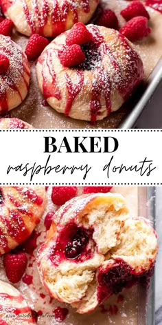 baked raspberry donuts with powdered sugar on top