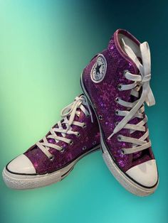 Funky Converse All Star Sequin Sneakers !..in a fabulous cerise purple !..OMG.   Veg condition  Size 6 U.K....EU...39...ready to rock n roll !...good onya Chuck Taylor . Funky Converse, Sequin Sneakers, Baskets Converse, Rock N’roll, Sneakers Athletic, Converse All Star, Rock N, Chuck Taylor, Chuck Taylors