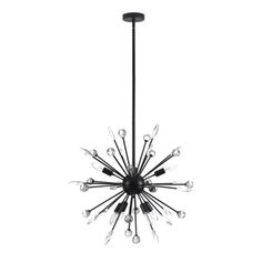 a black chandelier with clear glass balls hanging from it's center point