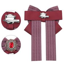 Stripes Bowtie with rhinestones, shiny and elegant! The locking brooch back pin can make you clip your bowknot quickly and easily. Nice Accessories: Match with a collar shirt, sweater, blouse, and dress to increase your elegance. Add this fancy bow brooch to make daily life more interesting. Great for daily casual, party, wedding, and office work, and also as a great gift for her. Note: 1. This brooch tie is a pre-tied ribbon bow tie with handmade rhinestones. 2. Affected by various production, Party Pins With Bow, Formal Hair Accessories With Bow, Elegant Formal Hair Accessories With Bow Tie, Elegant Formal Hair Accessories With Ribbon, Elegant Formal Pins With Decorative Bow, Elegant Red Brooch Pins, Elegant Red Pins For Party, Elegant Formal Bow Pins, Elegant Red Party Pins