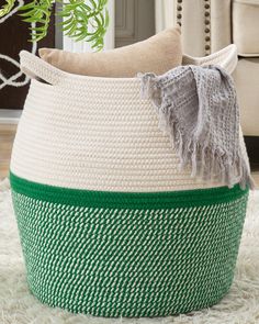 PRICES MAY VARY. 【100% NATURAL HANDMADE】:100% cotton rope,soft material without any chemicals woven basket. There are No plastics. No harsh chemicals. Our basket is soft and safe for kids and pets.our rope baskets are super durable and hold their shape well. they can be hand washed / air dried or put in your washer / dryer on delicate. 【LARGE SIZE】: 17"x17"x17",which is a perfect woven storage basket in living room for blankets, throw pillows, comforter or cushions,blankets, baby diapers or toys Throw Basket, Organizing Living Room, Basket Blanket, Blankets Throw, Baskets For Storage, Plastic Storage Totes, Cotton Rope Basket, Basket Laundry, Pillow Storage