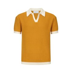 PRICES MAY VARY. Title: OXKNIT Men's Casual 1960s Mod Style Vintage Knitted Polo Shirt Short Sleeve Golf Shirts, Soft, Comfortable. Product Type: Departments > Men > Clothing > Shirts > Polos V Neck Polo Shirt, Knitted Polo Shirt, Knitted Polo, 1960s Mod, Mod Style, Party Inspo, Retro Shorts, Yellow Knit