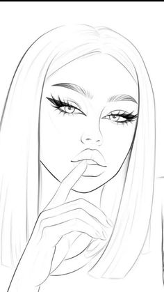 a drawing of a woman with her finger on her lips