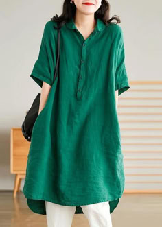 Siyani Dark Green Cotton Kurta With Palazzo Casual Linen Shirt, Black Linen Shirt, Asymmetrical Midi Dress, Shirt Dress Summer, Half Sleeve Shirts, Summer Linen Dresses, Linen Shirt Dress, Dress Shirt Sleeves, Linen Maxi Dress