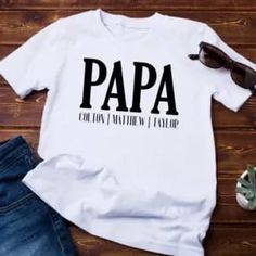 Personalized Papa shirt with kid's names, Custom Papa t-shirt, shirt for Papa, Papa gift Family Matching Shirt With Name Print For Father's Day, Father's Day Family Shirt With Name Print, Family Matching Custom Name T-shirt As A Gift, Custom Name T-shirt For Family Matching Gift, Custom Name Family Matching T-shirt, Family Matching T-shirt With Custom Name As Gift, Customizable Tops For Father's Day, Custom Name Cotton Top As A Gift, White Short Sleeve T-shirt With Custom Name