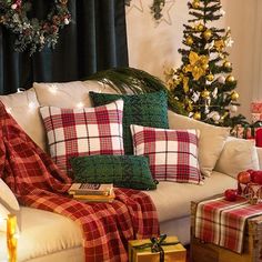 a living room filled with christmas decorations and presents