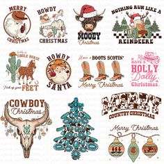 christmas stickers with cowboy and cowgirl designs