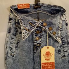 Size 5 Juniors - Pink Label Vintage Collection Blue Denim Button Fly Acid Wash Jeans New With Tags Medium Acid Wash Jeans, Tomboy Jeans, Leopard Jeans, Tie Dye Jeans, Stretch Denim Pants, Cropped Boyfriend Jeans, White Denim Jeans, Acid Wash Jeans, Womens Capris