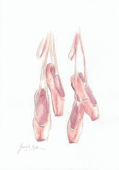 two pairs of ballet shoes are shown in this drawing