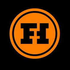 an orange and black circle with the letter e in it's center on a black background