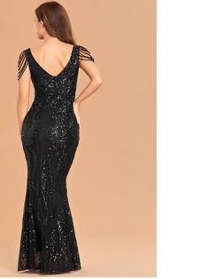 This is the perfect dress for a night out or special occasion. It will turn heads with the sexy black sequin fabric and draping. It will fit you beautifully while giving you plenty of room to dance. A beautiful dress for a special occasion, don't miss this chance to be the best you at your next party! This Party's Sequin Elegant V Neck Evening Dress is a sexy black dress with sparkling sequin details in the neckline, the bodice, and on the sleeves. The front and back of this elegant black dress are made from transparent mesh with a soft and stretchy fabric, which is comfortable to wear. Sexy party dress for women. The Sequin Elegant V Neck Dress is an elegant evening dress that will be perfect to cover your shoulders and show off your curves. The dress is made with high quality materials a Fitted V-neck Sequin Fabric For Evening, Elegant Contrast Sequin Prom Dress, Elegant Contrast Sequin Dress For Prom, Elegant Evening Dress With Contrast Sequin For Prom, Glamorous Sequin Fabric For Prom And Gala, Black Fitted Sequin Fabric For Prom, Fitted Black Sequin Fabric For Prom, Glamorous Sequin Fabric For Gala And Prom, Elegant Evening Dress With Contrast Sequin For Night Out