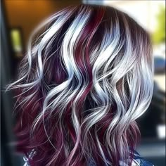 Brunette Hair With Silver Money Piece, Color Melt Medium Length Hair, Multi Color Fall Hair, Plum Blonde Hair, Dark Underneath Hair Blonde On Top, Fall Hair Purple, Long Hairstyles Color Ideas, Wine Red Hair With Blonde Highlights, Fun Hair Color Ideas For Summer