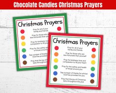 two christmas prayer cards with the words chocolate candies christmas prayerss and an image of a