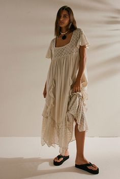 Shop our Bring The Romance Midi at FreePeople.com. Boho clothing for the creative spirit- free worldwide shipping. Dresses Sundresses, Church Clothes, Church Outfits, Mini Dresses, Boho Clothing, Embroidered Lace, A Dress, Shop Dresses, Ruffle Trim