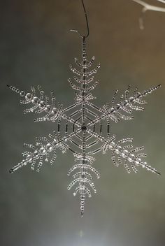 a snowflake hanging from a tree branch