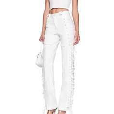 Best Seller On Iamgia Retails $140 New With Tags Xs White Pants Women, I Am Gia, Cropped Flare Jeans, High Rise Mom Jeans, Denim Trousers, Wide Leg Denim, White Pants, High Jeans, Best Seller