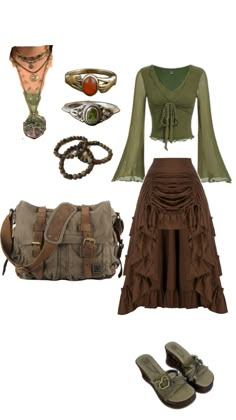 Earthy Green, Earthy Outfits, Boho Chic Outfits, Swaggy Outfits, Hippie Outfits, Mode Vintage, Lookbook Outfits, Green Brown, Grunge Outfits