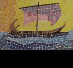 a mosaic with a boat in the ocean