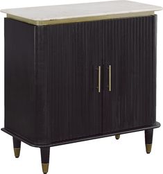 a black cabinet with a marble top and legs