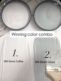 three different shades of white paint with the words winning color combo on them and below