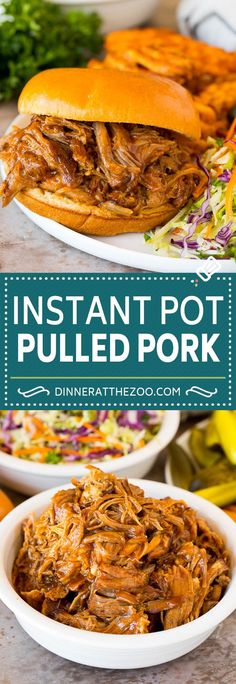 the instant pot pulled pork is served with cole slaw