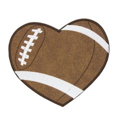 a heart shaped football with white stitching on it