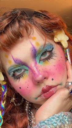 Fun Crazy Makeup Looks, Wacky Makeup Looks, Crazy Colorful Makeup, Maximalist Eye Makeup, Maximalist Makeup Looks, Hyperpop Makeup, Unique Makeup Looks Fun, Colorful Makeup Aesthetic, Unique Makeup Looks Creative