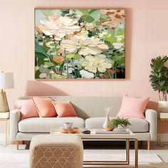 Big Flower Texture Artwork Original Abstract Green Leaves Oil Painting On Canvas Home Decor Gift Abstract Flower Paintings, Cheerful Home, Pink Paint Colors, Flower Canvas Art, Floral Oil Paintings, Abstract Flower Painting, Floral Oil, Pink Paint, Linen Canvas