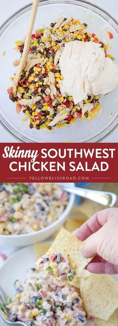 Skinny Southwest Chicken Salad - Made with tons of healthy veggies and a creamy… Chicken Salad Appetizer, Salad Skewers, Southwest Chicken Salad, Southwest Chicken, Salad Pasta, Healthy Veggies, Kebabs, Cucumber Salad