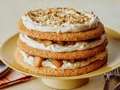 a stack of cookies sitting on top of a yellow plate