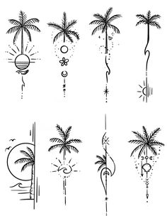 the palm trees are drawn in black and white, with different designs on each side