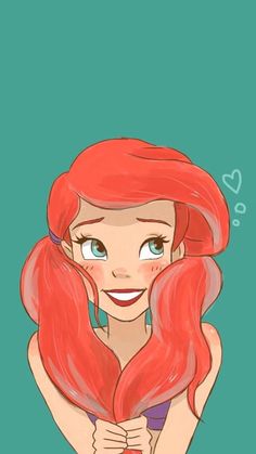 the little mermaid with long red hair is smiling and holding her hands behind her back