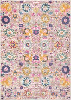 a multicolored rug with an intricate design on the front and back side, in various colors