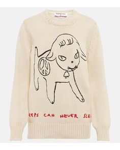 Stella McCartney X Yoshitomo Nara Embroidered Cotton Sweatshirt in Natural | Lyst Yoshimoto Nara, Yoshitomo Nara, Stella Mc, Future Fashion, La Fashion, Online Shops, Knitted Pullover Sweaters, Nara, Rock N