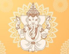 an elephant is sitting in the middle of a floral pattern on a yellow and white background