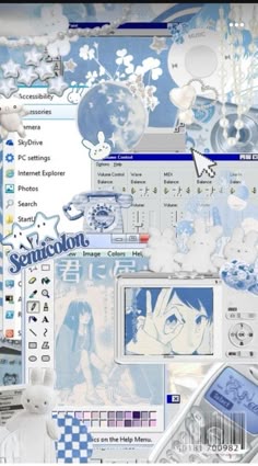 an image of a desktop computer screen with blue and white wallpapers on it