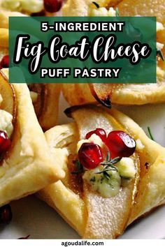 five ingredient fig - coat cheese puff pastry on a plate with cranberries and oranges