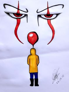 a drawing of a person with an evil clown face on it's forehead and eyes