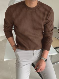 Mens Fall Outfits, Fall Outfits Men, Long Sleeve Knit Sweaters, Men Fashion Casual Outfits, Business Casual Men